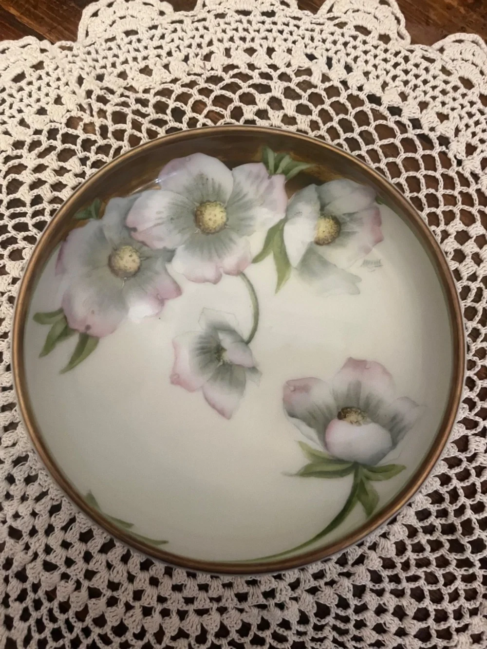 Vintage Hand-Painted Porcelain Floral Trinket Box / Vanity Three Legged Dish